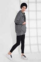 Tesettür giyim GRİ YAZI BASKILI CEPLİ EŞOFMAN TUNİK 6102