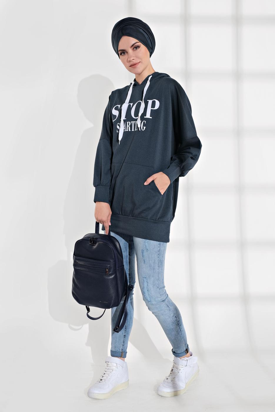 Vêtements hijab BLEU MARINE TUNIQUE EN SPORT À IMPRIMÉE 6102