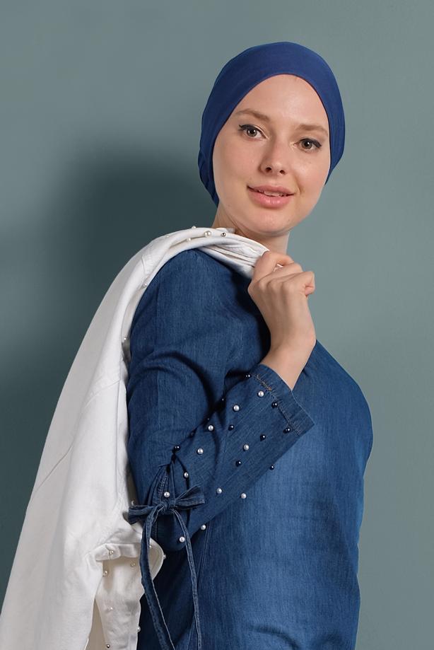 Vêtements hijab  PEARLED COTTON DENIM TUNIC 8411  - TRENDTESETTÜR