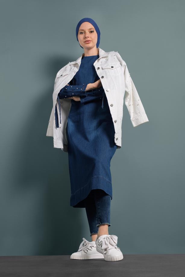 Vêtements hijab  PEARLED COTTON DENIM TUNIC 8411  - TRENDTESETTÜR
