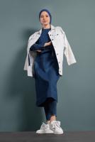 Vêtements hijab BLEU MARINE TUNIQUE EN JEAN À PERLES 8411 