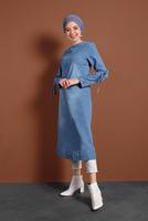 Vêtements hijab BLEU TUNIQUE EN JEAN À PERLES 8411 