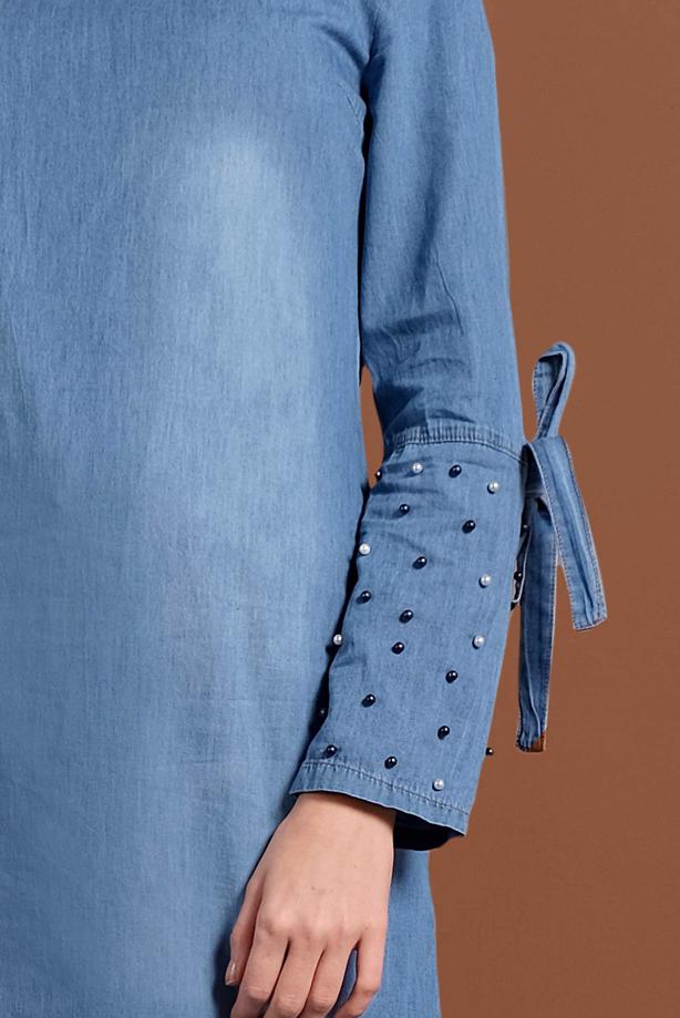 Vêtements hijab  PEARLED COTTON DENIM TUNIC 8411  - TRENDTESETTÜR