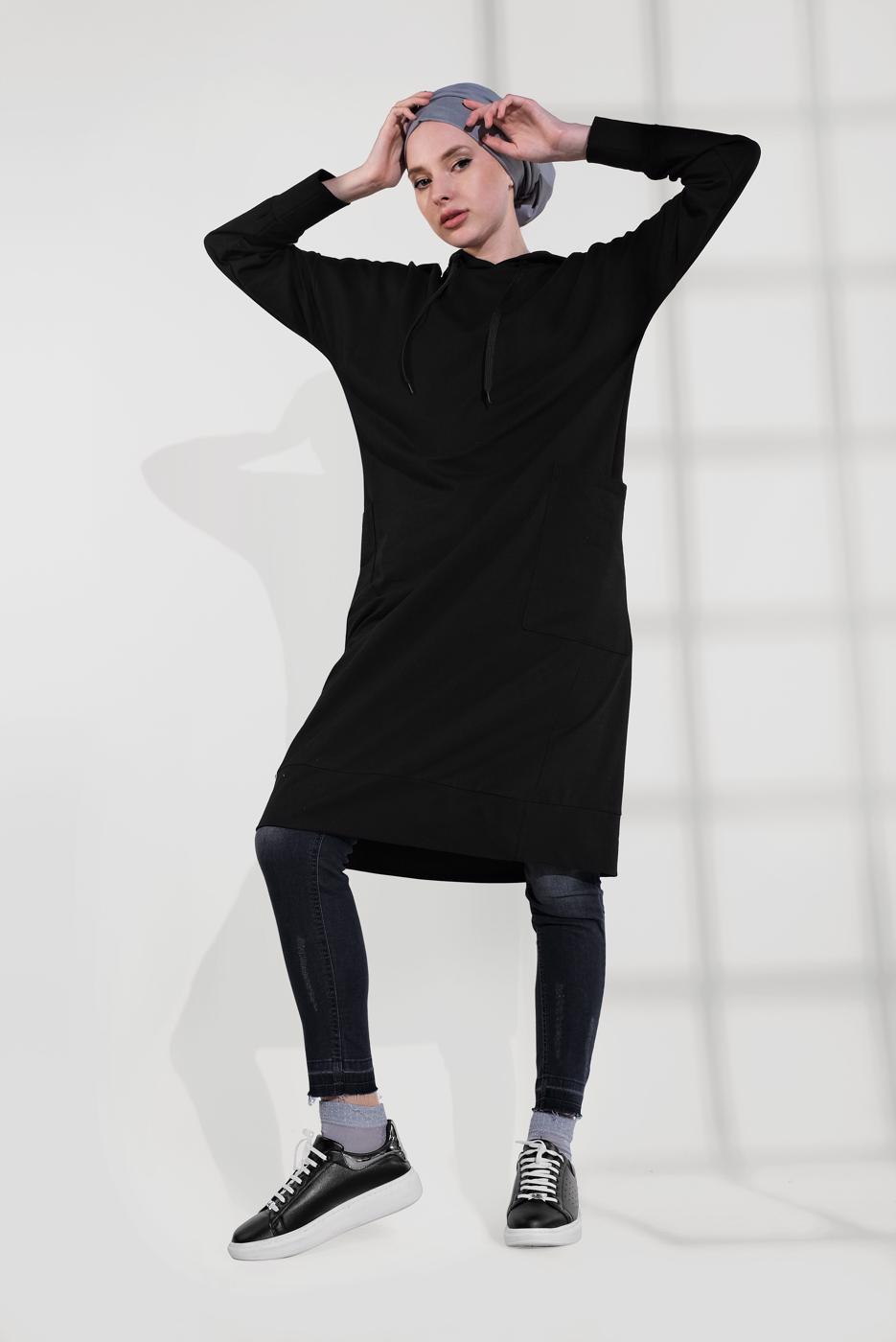 Hijab clothing BLACK COTTON TUNIC 9822