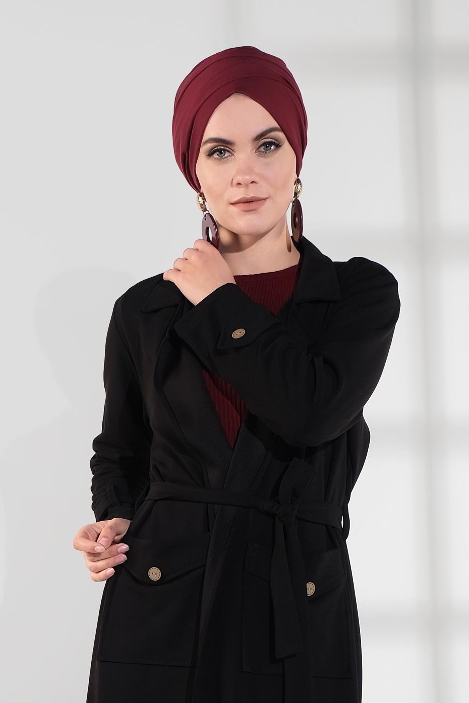 Vêtements hijab NOIR TRENCH-COAT AVEC CEINTURE 4004