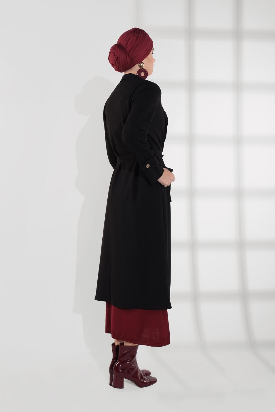 Hijab clothing BLACK BELTED TRENCH-COAT 4004 