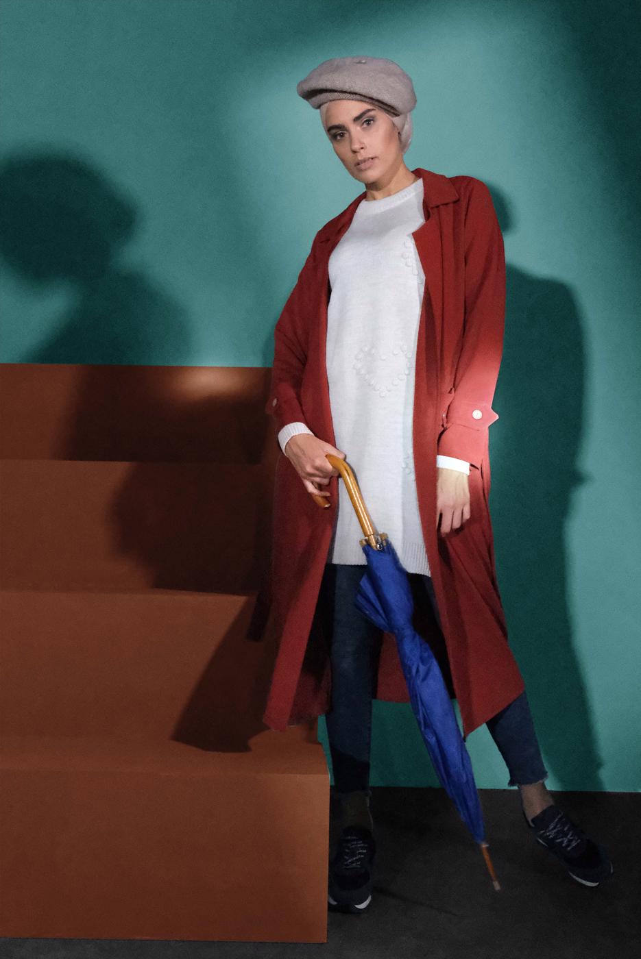 Hijab clothing BROWN BELTED TRENCH-COAT 4004 