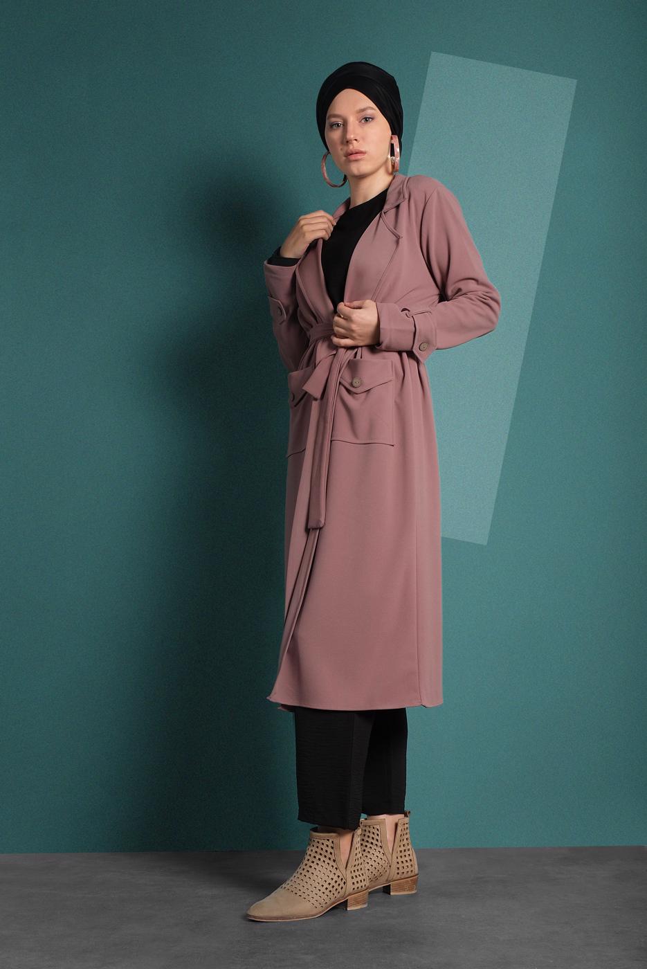 Hijab clothing POWDER BELTED TRENCH-COAT 4004 