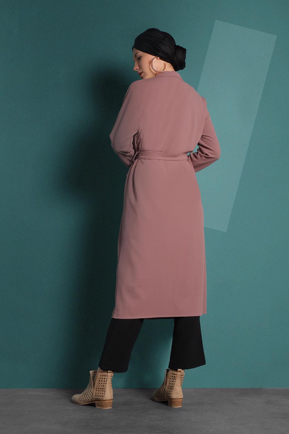 Vêtements hijab POUDRE TRENCH-COAT AVEC CEINTURE 4004