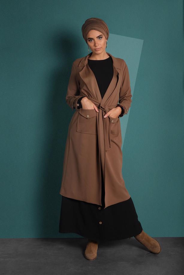 Hijab clothing  BELTED TRENCH-COAT 4004  - TRENDTESETTÜR