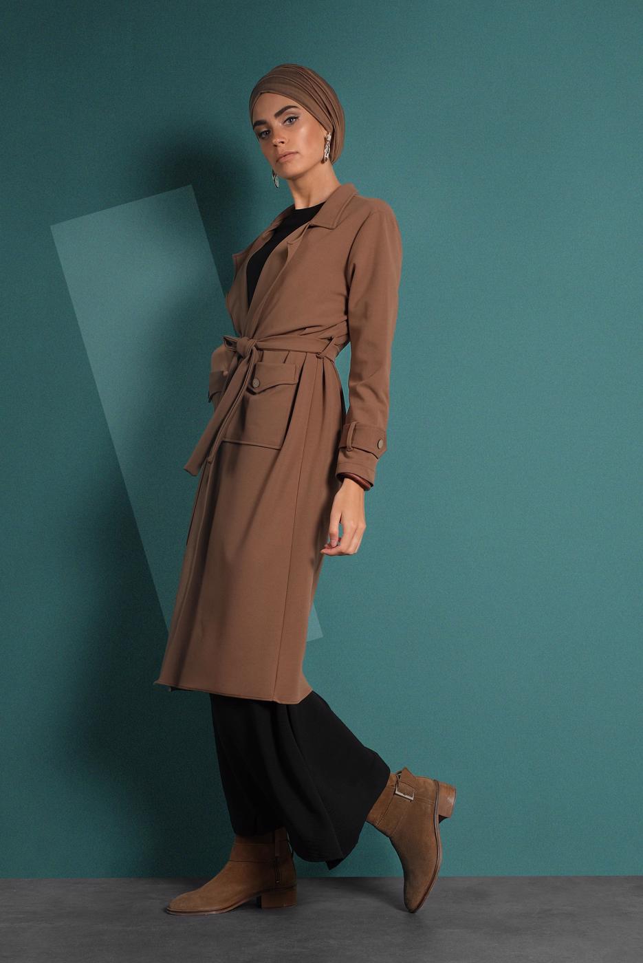 Hijab clothing TABA BELTED TRENCH-COAT 4004 