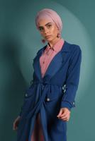 Hijab clothing NAVY BLUE BELTED TRENCH-COAT 4004 