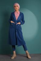 Hijab clothing NAVY BLUE BELTED TRENCH-COAT 4004 