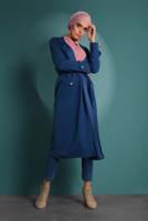Hijab clothing NAVY BLUE BELTED TRENCH-COAT 4004 