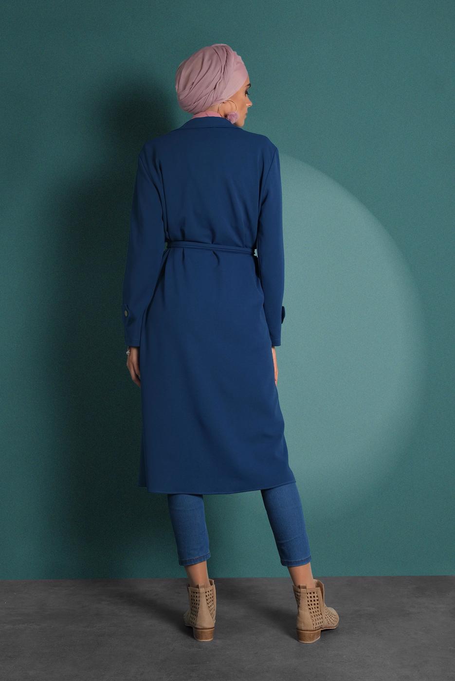 Hijab clothing NAVY BLUE BELTED TRENCH-COAT 4004 
