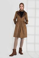 Tesettür giyim TABA  BELDEN KUŞAKLI SÜET TRENÇKOT 17301