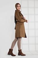 Tesettür giyim TABA  BELDEN KUŞAKLI SÜET TRENÇKOT 17301