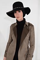 Tesettür giyim VİZON  BELDEN KUŞAKLI SÜET TRENÇKOT 17301