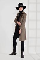 Tesettür giyim VİZON  BELDEN KUŞAKLI SÜET TRENÇKOT 17301