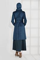 Tesettür giyim LACİVERT  BELDEN KUŞAKLI SÜET TRENÇKOT 17301