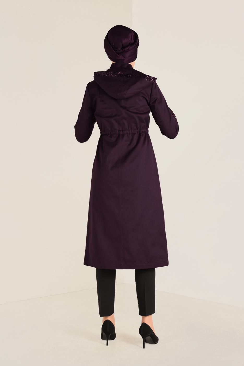 Tesettür giyim MÜRDÜM KOLLARI PULLU PAMUKLU TRENÇKOT 1305