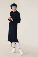 Tesettür giyim LACİVERT FERMUARLI KAPÜŞONLU TRENÇKOT 1308