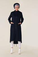 Tesettür giyim LACİVERT FERMUARLI KAPÜŞONLU TRENÇKOT 1308