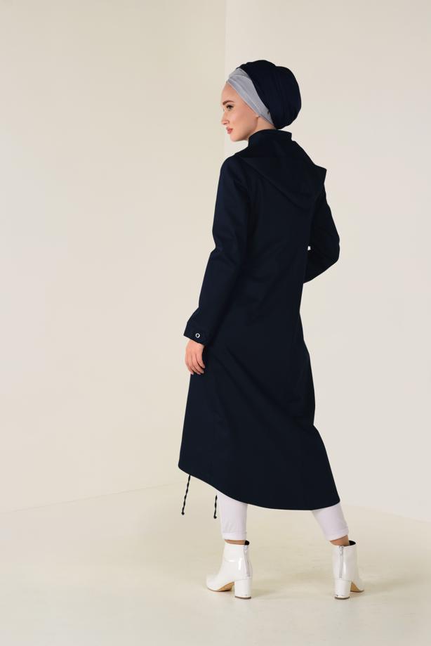 Vêtements hijab BLEU MARINE IMPERMÉABLE AVEC FERMETURE ÉCLAIR ET CAPUCHE 1308 - TRENDTESETTÜR
