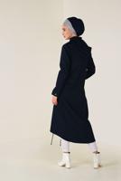Tesettür giyim LACİVERT FERMUARLI KAPÜŞONLU TRENÇKOT 1308
