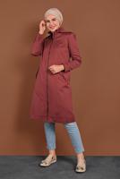 Tesettür giyim KAHVE KAPÜŞONLU FERMUARLI TRENÇKOT 1310