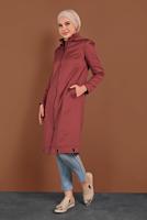 Tesettür giyim KAHVE KAPÜŞONLU FERMUARLI TRENÇKOT 1310