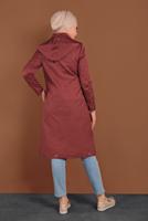 Tesettür giyim KAHVE KAPÜŞONLU FERMUARLI TRENÇKOT 1310