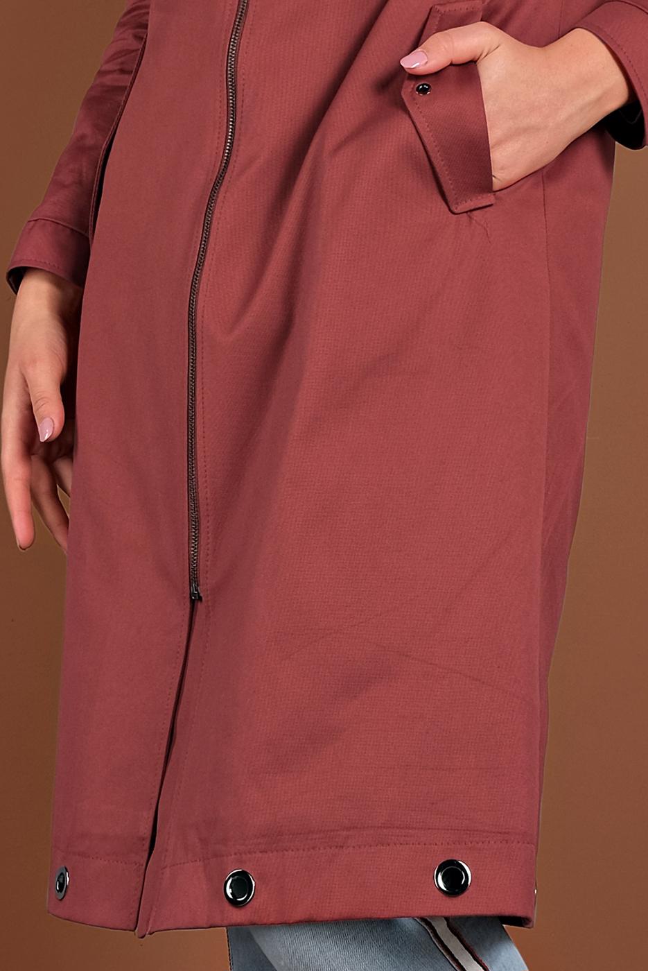 Tesettür giyim KAHVE KAPÜŞONLU FERMUARLI TRENÇKOT 1310