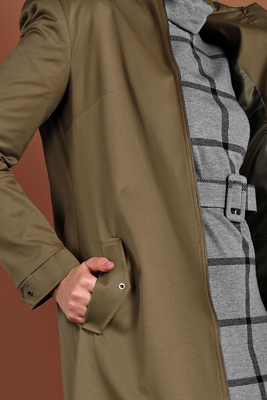 Tesettür giyim YEŞİL KAPÜŞONLU FERMUARLI TRENÇKOT 1310