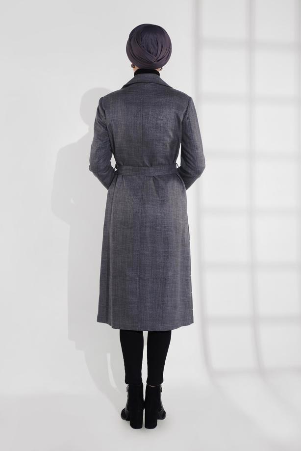 Vêtements hijab NOIR IMPERMÉABLE À CROISÉ À CLOUTÉ AVEC CEINTURE 1320 - TRENDTESETTÜR