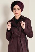 Tesettür giyim SİYAH BELİ KUŞAKLI KRUVAZE TRENÇKOT 1320