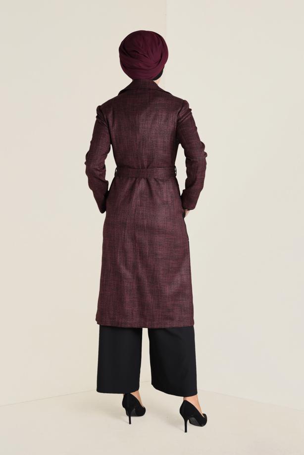 Vêtements hijab NOIR IMPERMÉABLE À CROISÉ À CLOUTÉ AVEC CEINTURE 1320 - TRENDTESETTÜR