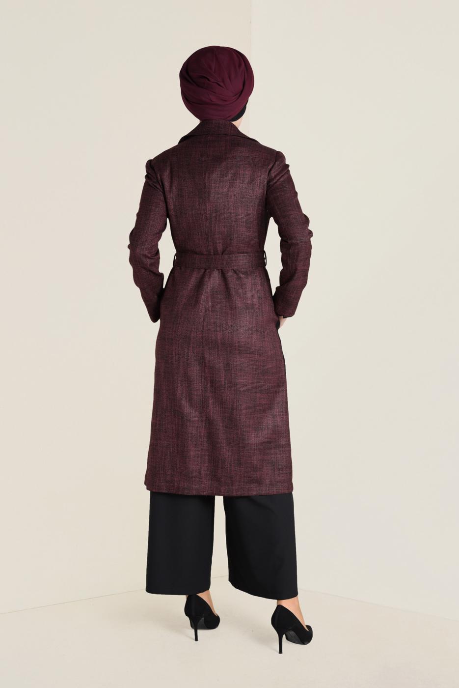 Tesettür giyim SİYAH BELİ KUŞAKLI KRUVAZE TRENÇKOT 1320