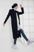 Tesettür giyim LACİVERT BELDEN BAĞCIKLI HAKİM YAKA KAPÜŞONLU TRENÇKOT 1324