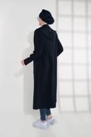 Tesettür giyim LACİVERT BELDEN BAĞCIKLI HAKİM YAKA KAPÜŞONLU TRENÇKOT 1324