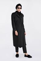 Hijab clothing BLACK HIDDEN ZIPPED HOODED ELASTIC-WAIST TRENCH-COAT 1334 