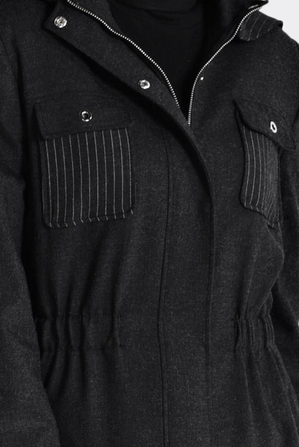Vêtements hijab NOIR IMPERMÉABLE À BOUTONÉ CACHÉ AVEC CAPUCHE 1334 - TRENDTESETTÜR