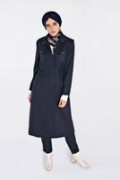 Tesettür giyim LACİVERT GİZLİ FERMUARLI BELİ LASTİKLİ KAPÜŞONLU TRENÇKOT 1334