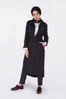 Tesettür giyim MÜRDÜM GİZLİ FERMUARLI BELİ LASTİKLİ KAPÜŞONLU TRENÇKOT 1334