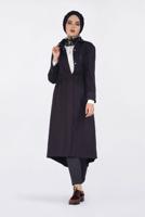 Tesettür giyim MÜRDÜM GİZLİ FERMUARLI BELİ LASTİKLİ KAPÜŞONLU TRENÇKOT 1334