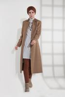 Tesettür giyim BEJ KAPÜŞONLU  FERMUAR VE ÇITÇIT DETAYLI TRENÇKOT 1337 