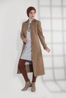 Tesettür giyim BEJ KAPÜŞONLU  FERMUAR VE ÇITÇIT DETAYLI TRENÇKOT 1337 