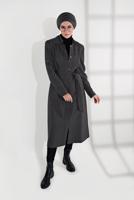 Tesettür giyim GRİ KAPÜŞONLU  FERMUAR VE ÇITÇIT DETAYLI TRENÇKOT 1337 