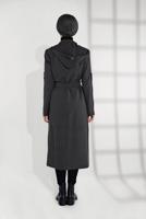 Tesettür giyim GRİ KAPÜŞONLU  FERMUAR VE ÇITÇIT DETAYLI TRENÇKOT 1337 