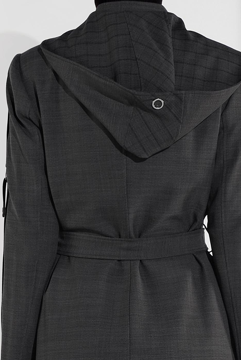 Tesettür giyim GRİ KAPÜŞONLU  FERMUAR VE ÇITÇIT DETAYLI TRENÇKOT 1337 